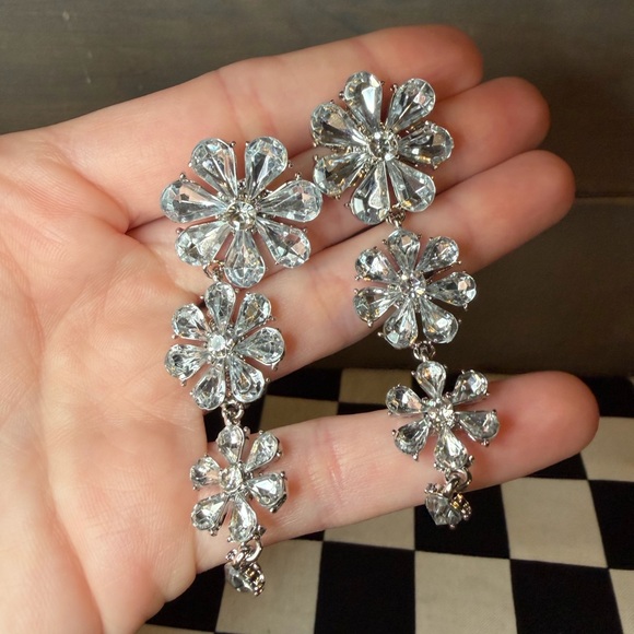 Crystal Flower Drop Earrings - Picture 2 of 5